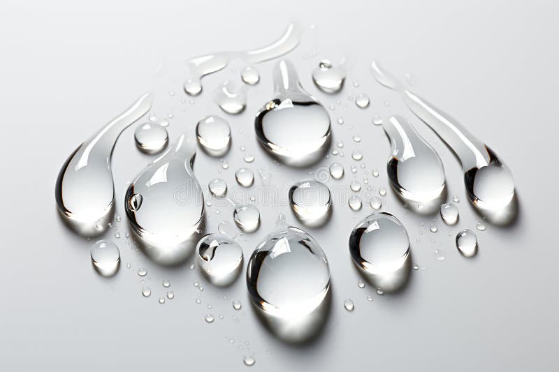 Water Drops on a White Surface. Generated by Artificial Intelligence