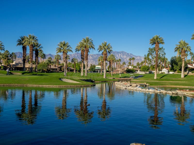 PALM DESERT, CA - NOV 19: View of water features at a golf course at the JW Marriott Desert Springs Resort & Spa on November 19, 2015 in Palm Desert, CA. The Marriott is popular golf destination.