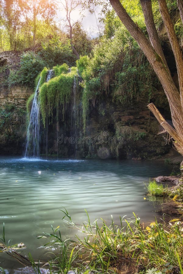 The Water Flows Down the Hill and Flows into the Lake, Waterfall in a