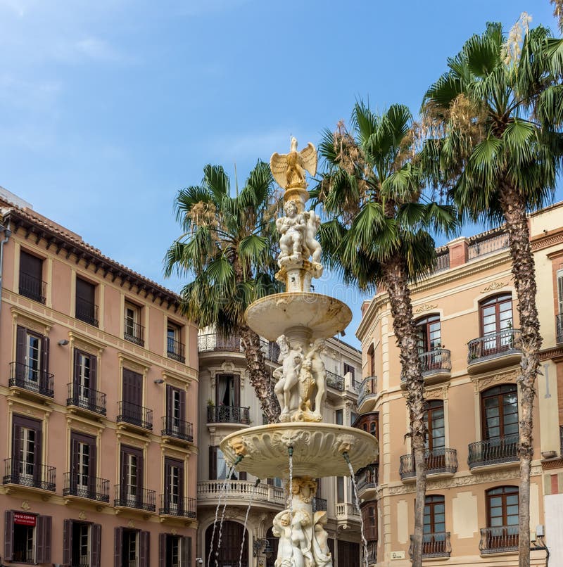 Water Fountain in the City of Malaga, Spain, Europe Stock Photo - Image ...
