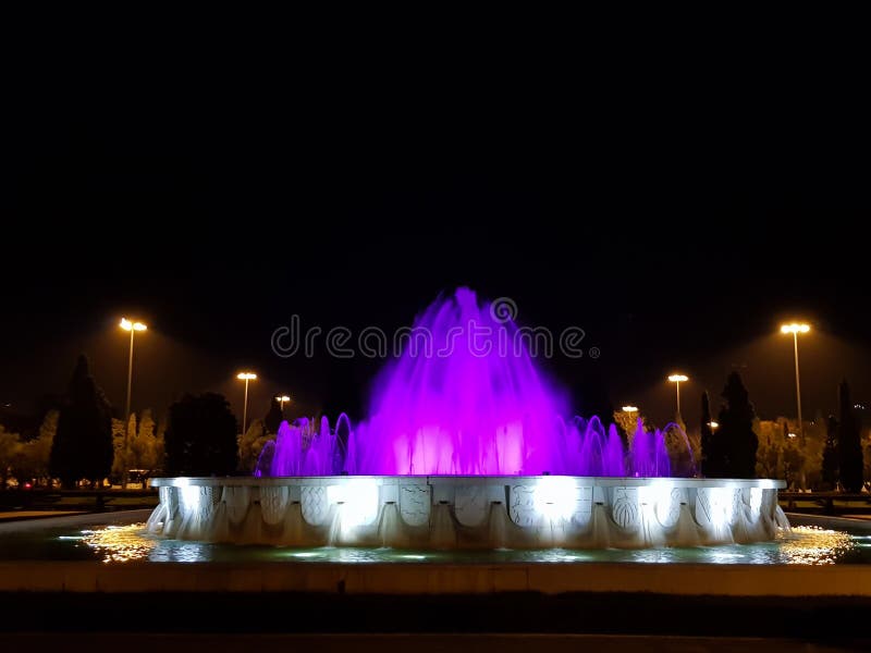 Water Fountain with Colored Water at Night Stock Photo Image of