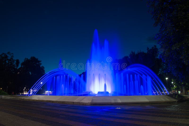 Illuminated Water Fountain at Night Stock Image Image of tourism