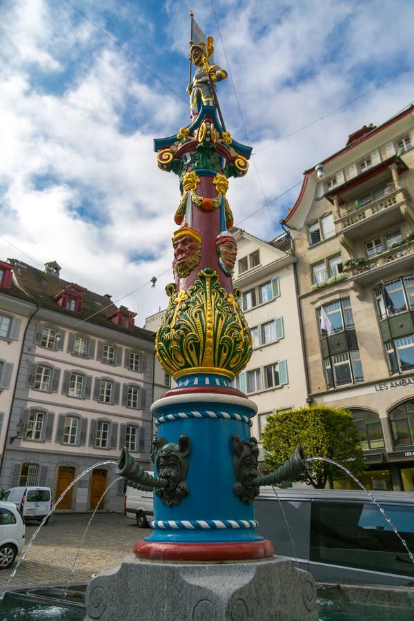 Water Fountain in Lucerne, Switzerland Stock Image Image of swiss