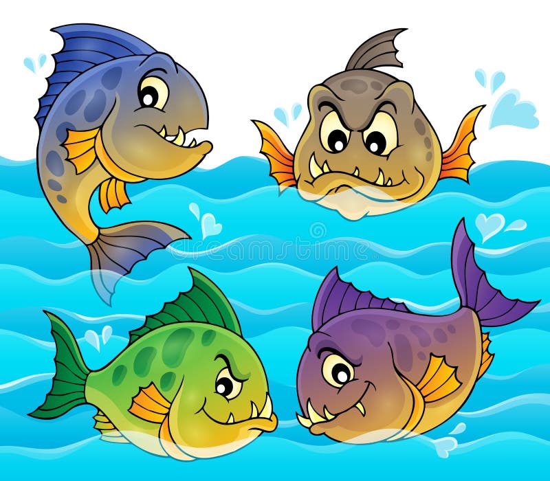 Water and four piranhas - eps10 vector illustration.