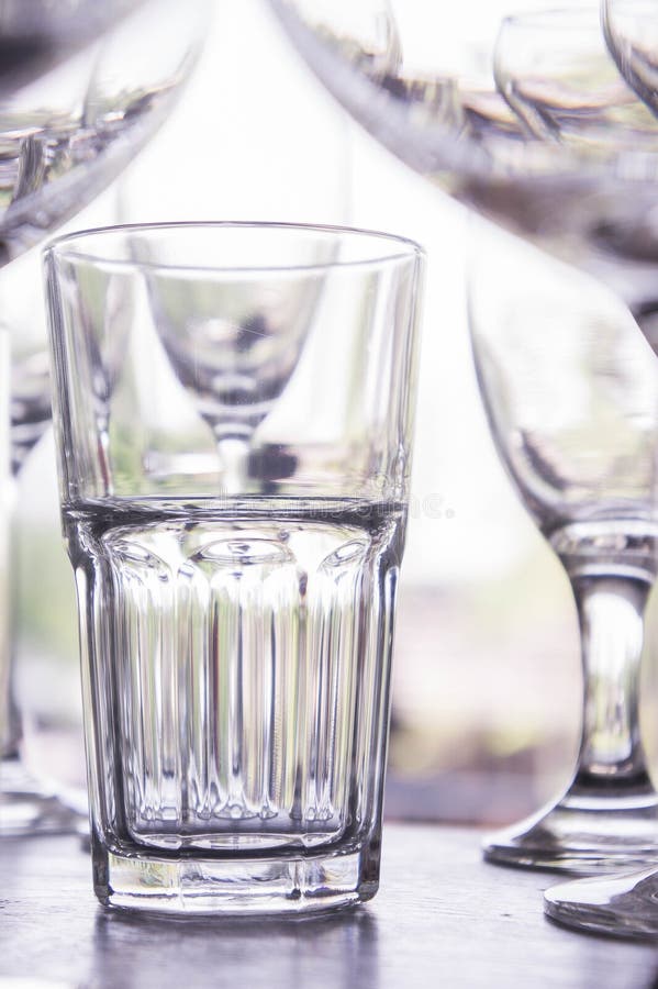 Water Glass on the Shelves , Drinking Water Container, Empty Water Glass Stock Image Image of