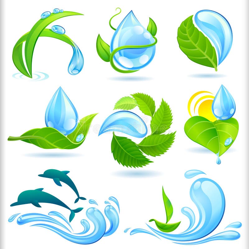 Water and Green Nature Symbols Set