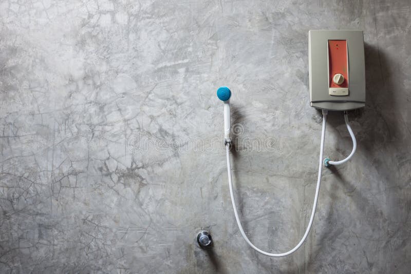 Water Heater on the Grey Cement Wall in Bathroom Stock Photo Image of heat, hygiene 72048134