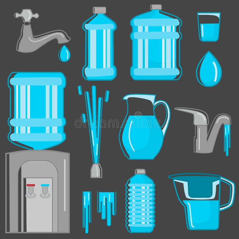 Water Its Sources of Production for Humans Color Flat Icons Set. Stock ...