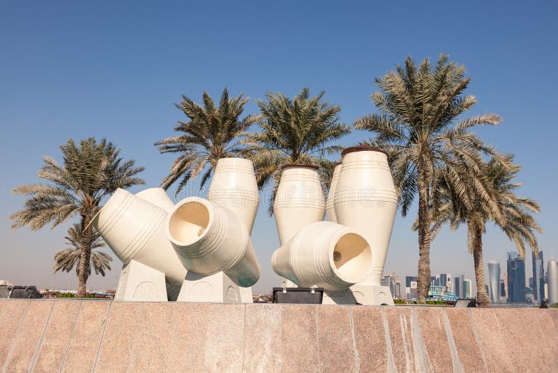 Water jar fountain in Doha stock photo. Image of water 23097624
