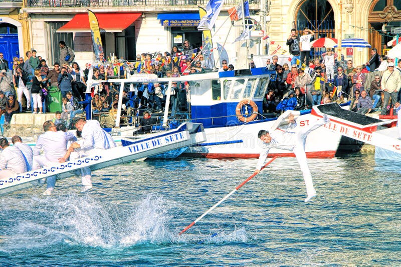 Water Jousting performance in Sete, Languedoc-Roussillon, south stock photography Water Jousting performance in Sete, Languedoc-Roussillon, south stock photography