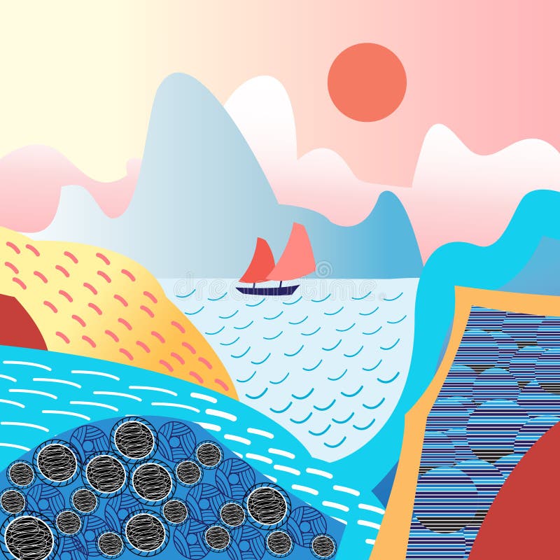 Water landscape and mountains stock illustration