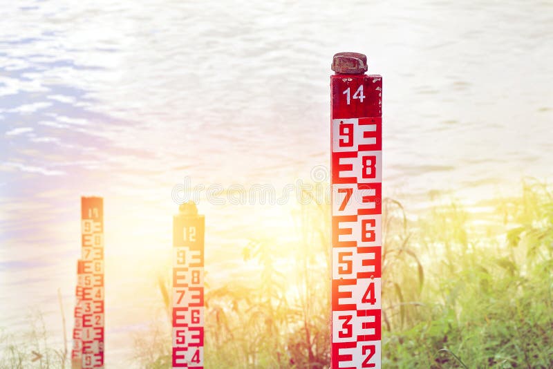 Water Level Marker with Numbers at a River. Stock Photo Image of