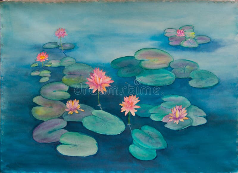 Waterlily and Lily Pads in a Pond - Original Watercolor Painting