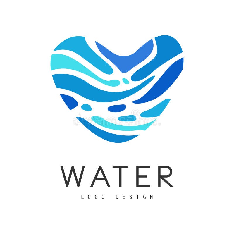 Water logo design, corporate identity template with water sign in the shape of a heart, ecology element for poster