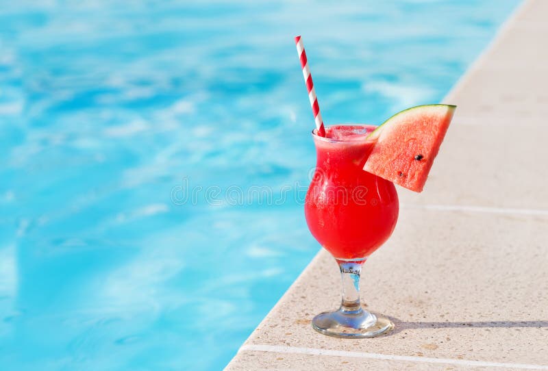 Water melon fresh juice smoothie drink cocktail near swimming po