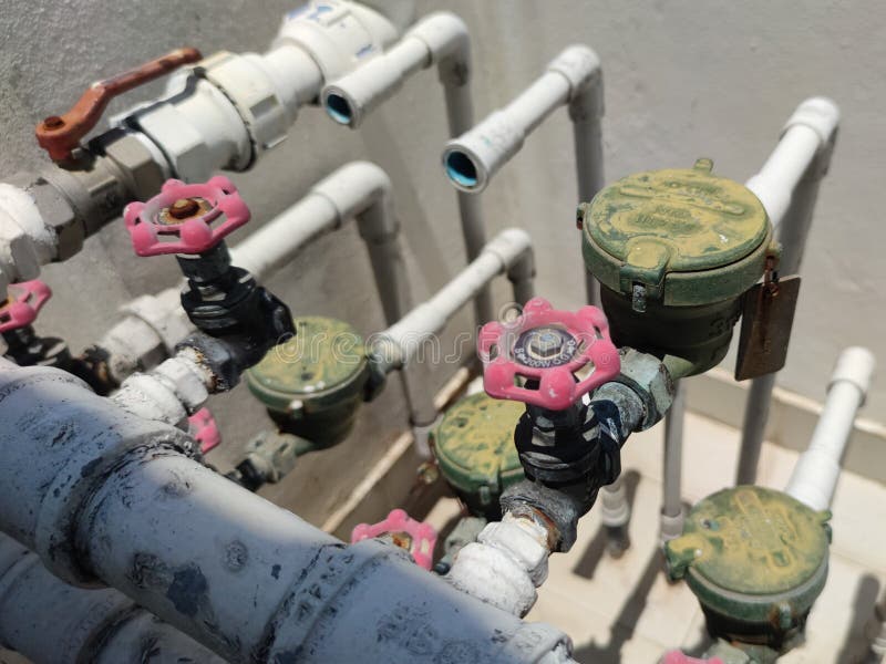 Water meters and valves editorial stock image. Image of meters 246176334