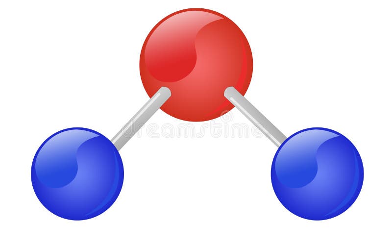 H20 water molecule created in photoshop oxigene red hidrogene blue. Oxygen molecule blue illustrations