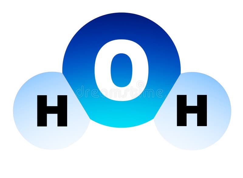 Water molecule,isolated on white background. Oxygen molecule blue illustrations