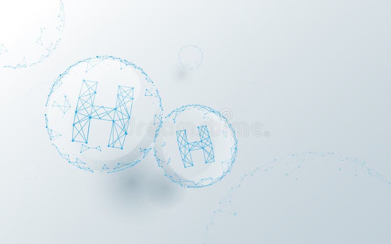 Water molecule H2O. Molecular structure. Low polygon line, triangles, and particle style design. Abstract geometric wireframe royalty free illustration