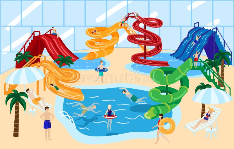 Water Park Slide Vector Illustration with People Having Fun on Waterslide and Swimming Pool in Waterpark. Amusement in Stock Vector - Illustration of park, inside: 176136901 Water Park Slide Vector Illustration with People Having Fun on Waterslide and Swimming Pool in Waterpark. Amusement in Stock Vector - Illustration of park, inside: 176136901