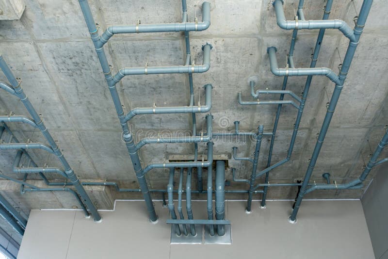 Water Pipes System on the Ceiling Stock Image Image of cold, material 216337557