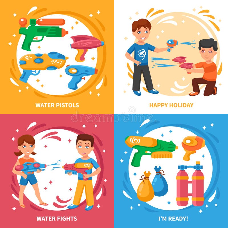 Water Pistols Concept Icons Set