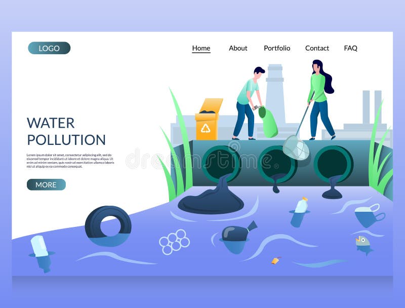 Water Pollution Vector site Landing Page Design Template Stock