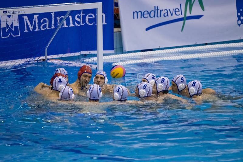 SORI - ITALY - 26 MARCH 2014 - The Pro Recco water polo team psyching up before the match versus Barceloneta valid for Champions League. SORI - ITALY - 26 MARCH 2014 - The Pro Recco water polo team psyching up before the match versus Barceloneta valid for Champions League