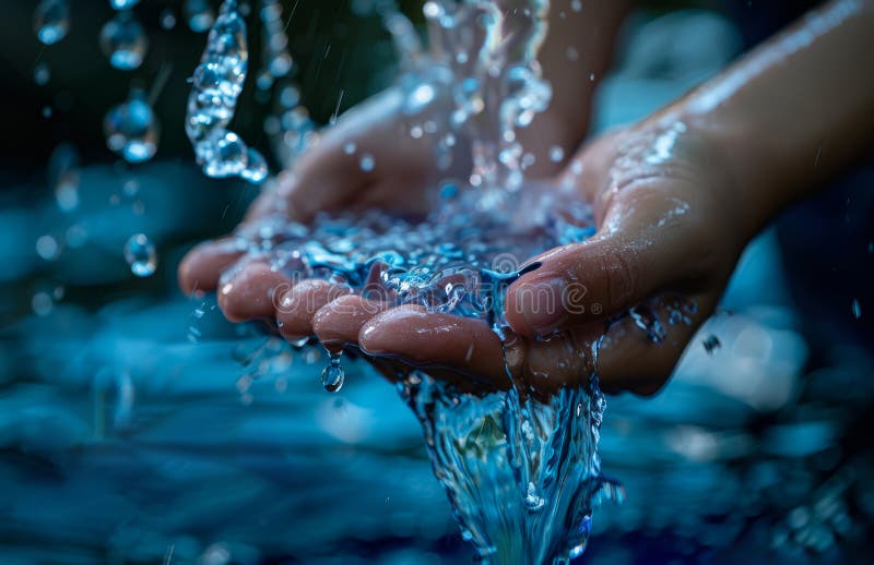 Water Pouring from the Hands. Water is the Most Precious Natural