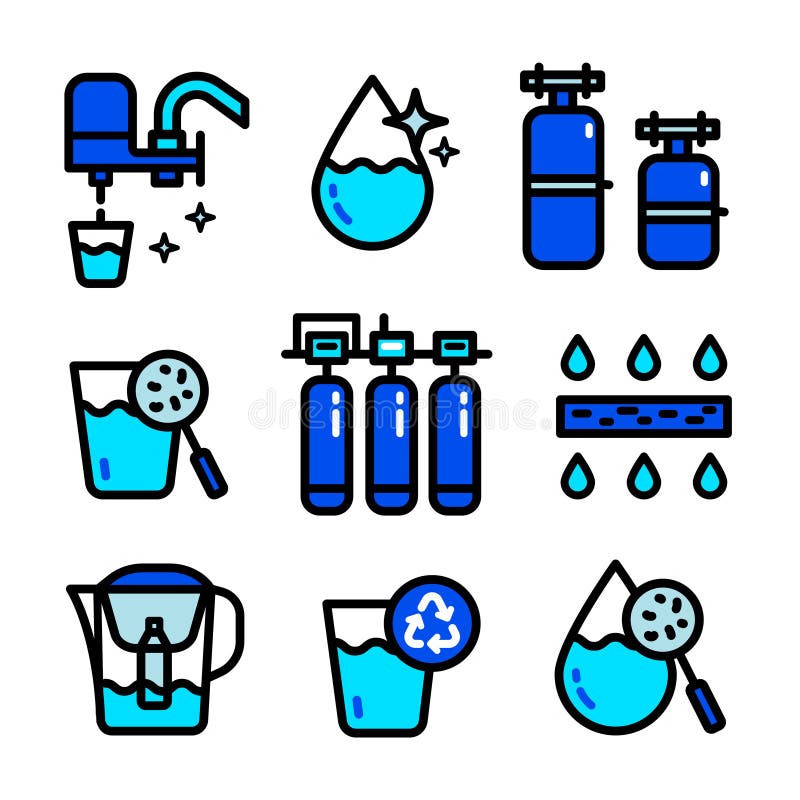 Water Purification Color Icons Set Stock Vector - Illustration of ...