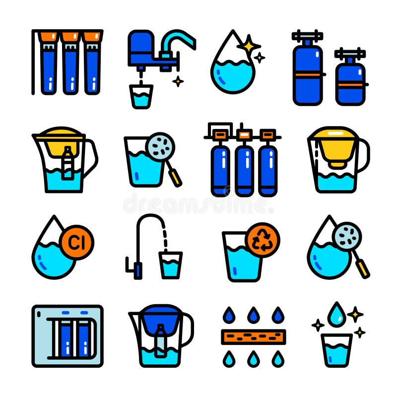 Water Purification Color Icons Set Stock Illustration - Illustration of ...