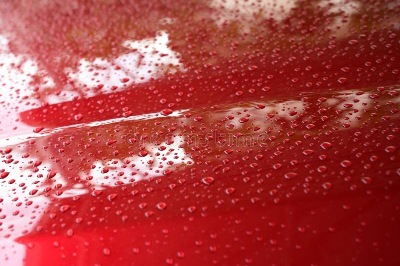 Water on Red Hood Car, Transportation Background Stock Image Image of