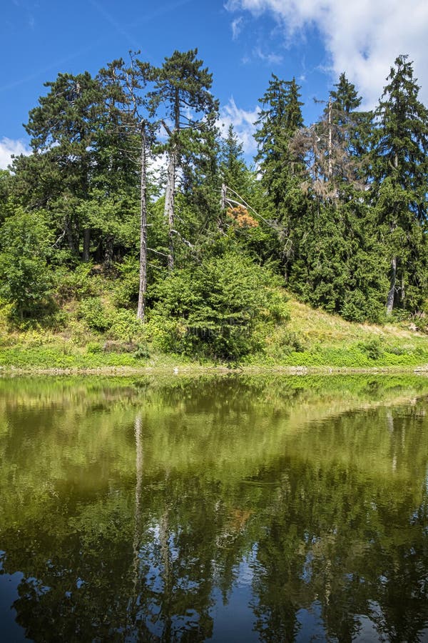 Water reservoir Ottergrund in Stiavnica Mountains, Slovakia, seasonal natural scene