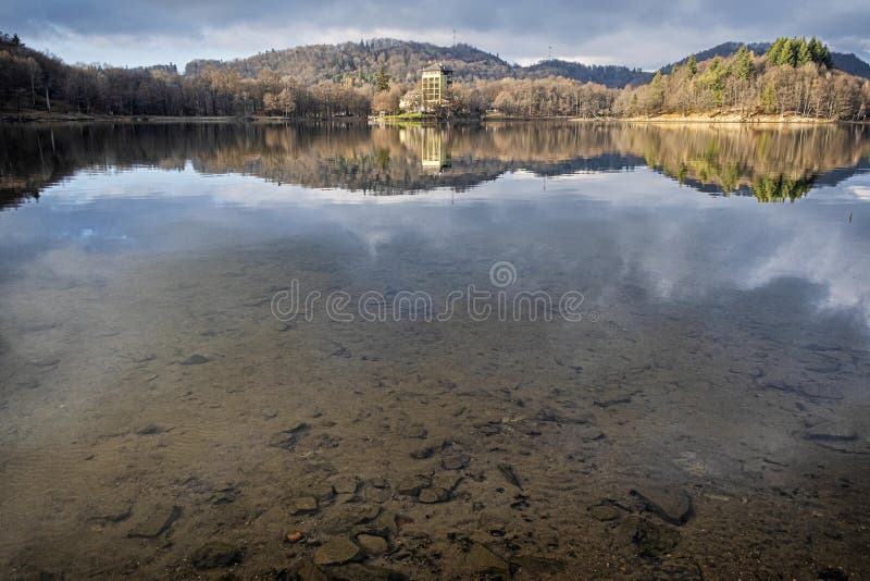 Water reservoir Pocuvadlo in Stiavnica Mountains, Slovakia, seasonal natural scene