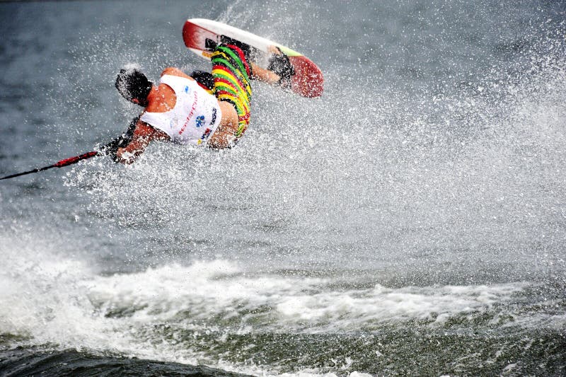 Water Ski In Action: Man Shortboard Tricks