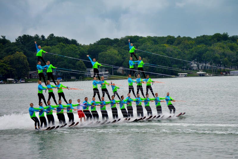 Water Ski Pyramid Skiing Team Form Four Person High Triple Aquanuts Show Twin Lakes Wisconsin Kenosha County 56461996 