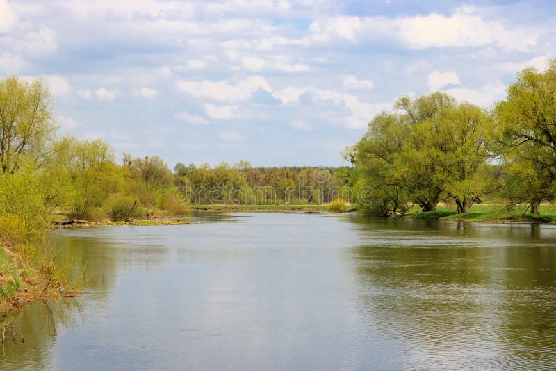 Water Smooth Surface of a River Against a Blue Sky. Natural Landscape ...