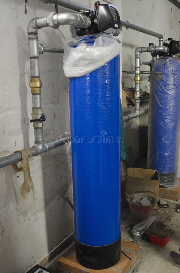 Water softeners in industrial plant stock photos