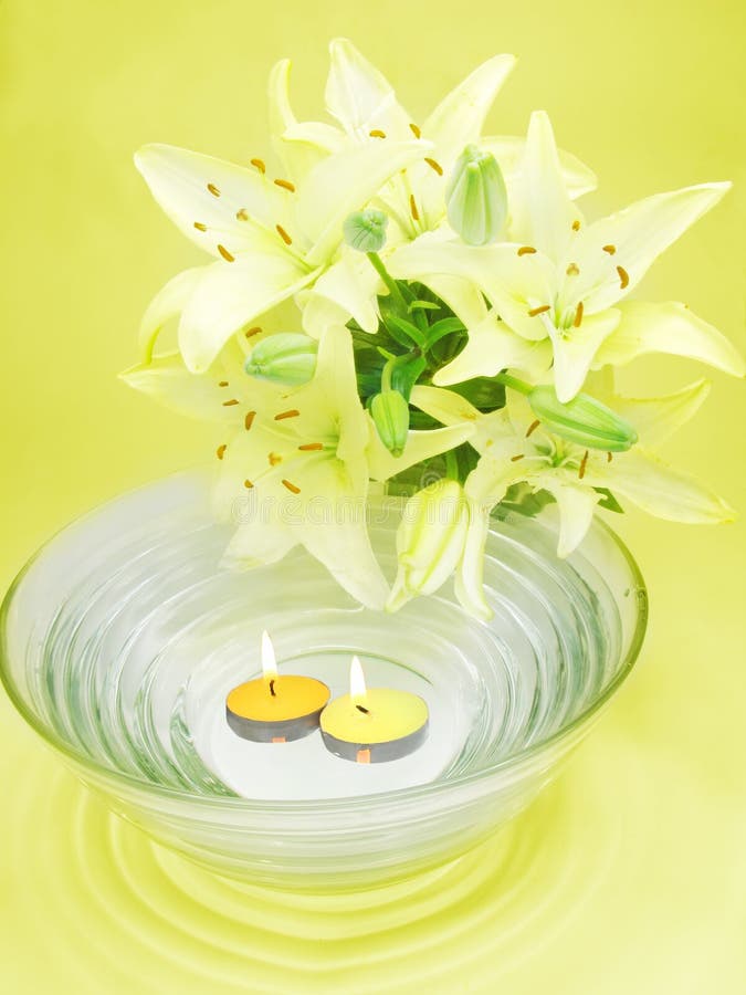 Water for spa with lily bunch