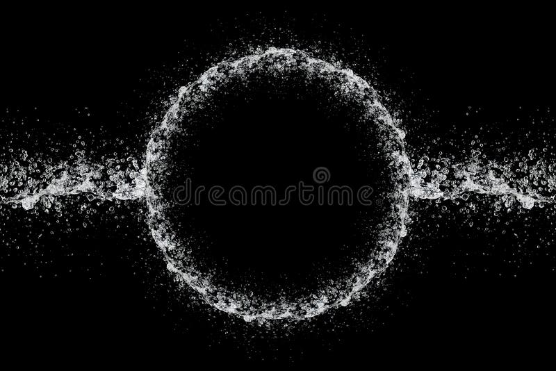 water splash with circle frame isolated on black