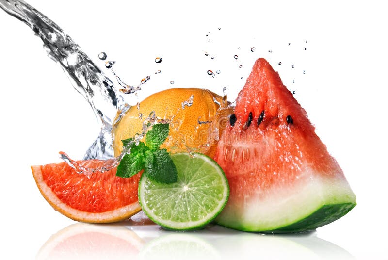 Water splash on fresh fruits