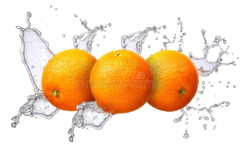 Water splash with orange isolated