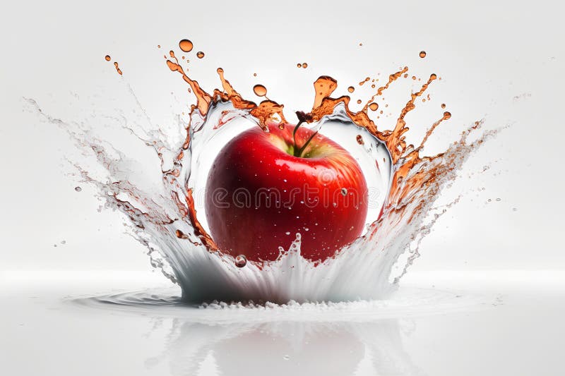 Water splash with red apple on white background. 3d rendering. AI generated. AI generated image. Illustration and Clip Art.