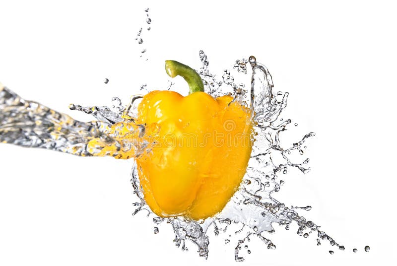 Water splash on yellow pepper