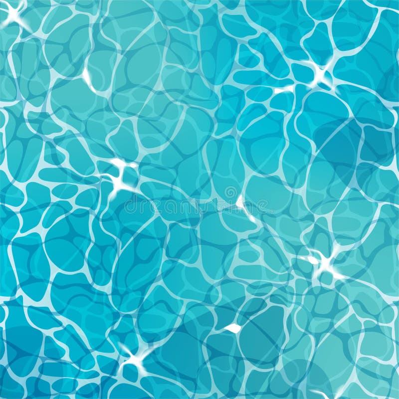 Water top view background. Blue ripples pattern with glares. Sea, pool or ocean illustration. Cartoon vector