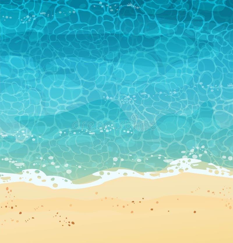 Water top view background. Blue ripples pattern with glares. Sea, pool or ocean illustration. Cartoon vector