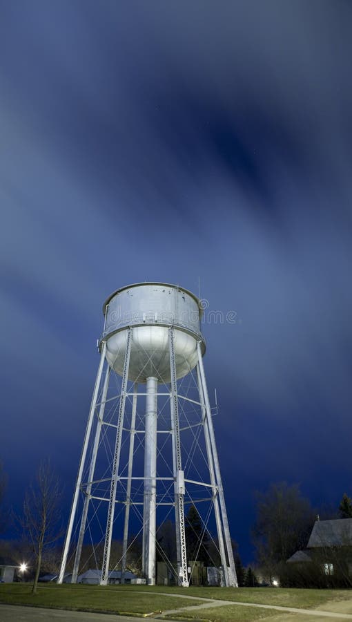 Water tower at night