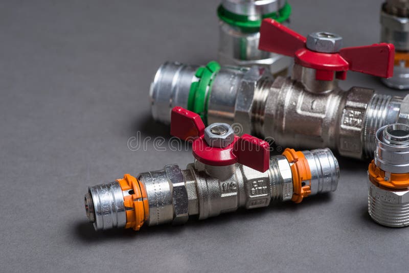 Water Valves with Fittings on Grey Stock Photo Image of home