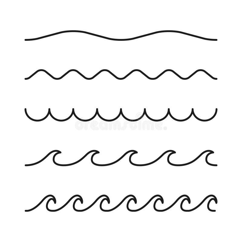 Water Waves Set. Sea, Ocean or River Concept. Vector Illustration Stock ...