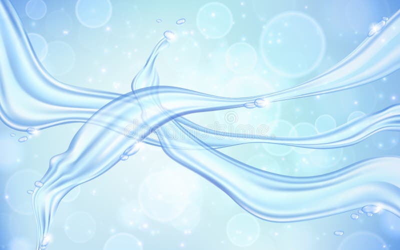 Water waves and splashes isolated on light blue background